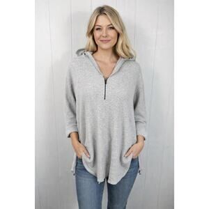 Fitigues Vintage Half Zip Waffle Tunic Length Hooded Shirt in Gray. Size M.